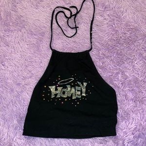 Shein Honey Rhinestone Black Tank Top crop top